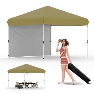 10'x10' Pop Up Canopy, Waterproof & UV-Resistant Outdoor Canopy with Center Lock and 1 Sidewalls, for Picnics, Camping, Beach, and Outdoor Gatherings - 1 of 4