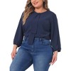 Agnes Orinda Women's Plus Size Chiffon Tie Round Neck  3/4 Sleeve Elegant Work Blouses - 2 of 4