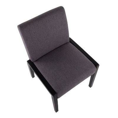 Set of 2 Black Wood and Grey Velvet Upholstered Dining Chairs