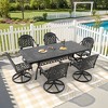 7-Piece Rectangle Cast Aluminum Outdoor Patio Dining Set with Swivel Chairs & Red Cushions & Umbrella Hole - 3 of 4