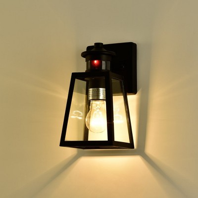 Matte Black Motion Sensor Outdoor Wall Sconce with Clear Glass