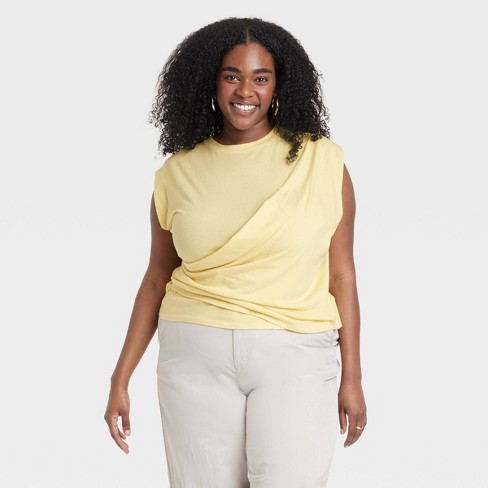 Women's Slim Fit Drape Wrap T-shirt - A New Day™ Yellow 3x : Target