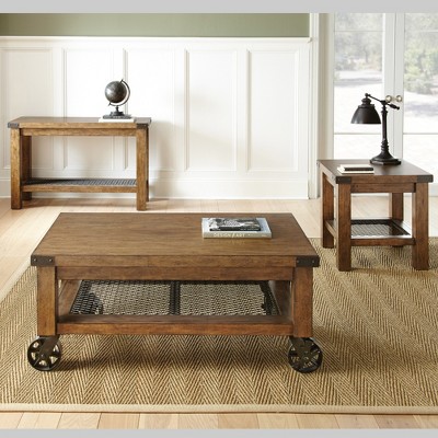 Distressed Oak and Metal Industrial Square End Table