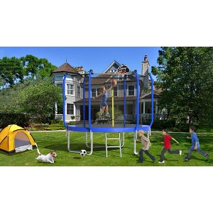 8FT Trampoline with Basketball Hoop, ASTM Approved Reinforced Type Outdoor Trampoline with Enclosure Net - 1 of 4