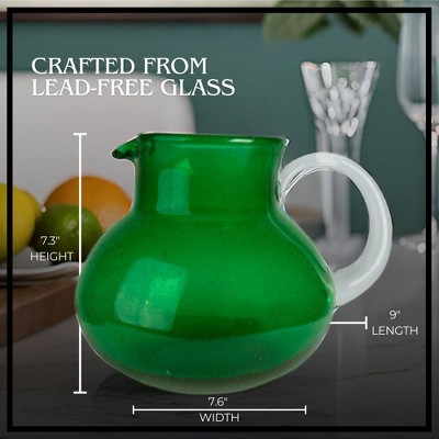 Artland Iris 90 Oz Green Handblown Glass Pitcher with Bubble Shape