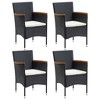 vidaXL Patio Dining Chairs Set of 4 - Outdoor Garden Furniture - Black PE Rattan, Steel Frame, Acacia Armrests, Cream Cushions - 2 of 4