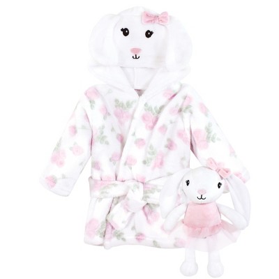 Image of Hudson Baby Infant Girl Plush Bathrobe and Toy Set, Bunny, One Size