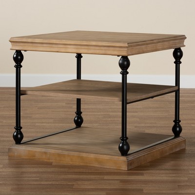 Sebastian Industrial Greywashed Wood & Black Metal 3-Tier End Table