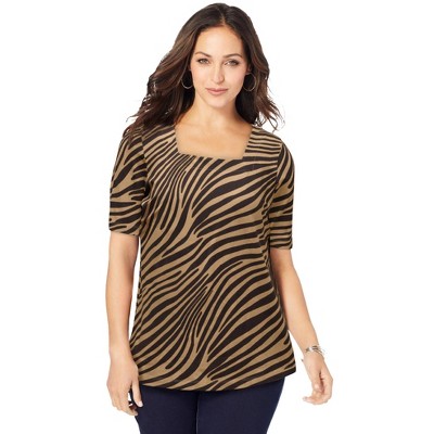 Jessica London Women's Plus Size Stretch Cotton Square Neck Tee