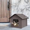 FURNIinspire Pet Crates And Houses Warm Triangular Top Cat Bed with Fleece Cloth Cover, Comfy Cat House House, Zipper Design, Brown, 16.5"*20.5"*16.5" - 2 of 4