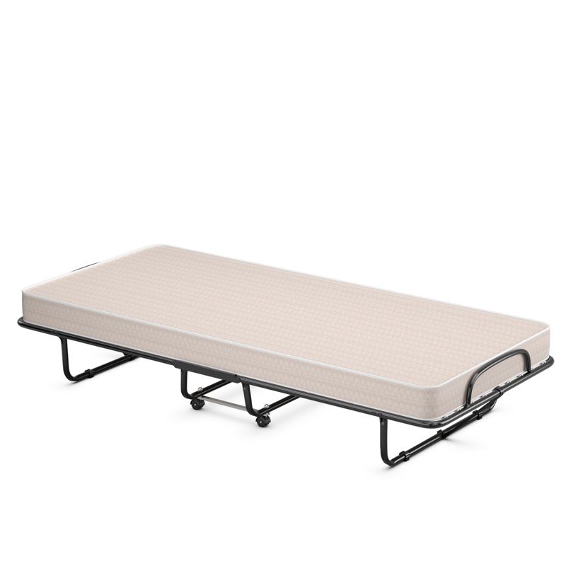 Tangkula Folding Bed Frame Portable Guest Bed with Wheels & Thick Memory Foam for Spare Bedroom Office Beige Made in Italy, 3 of 7