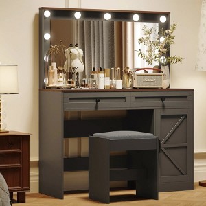 43.4"Makeup Vanity Table, Makeup Table with Large Mirror and 11 LED Light , Brightness Adjustable, Dressing Table Desk with 3 Drawers - 1 of 4