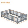 ALEXOUN Kids Floor Bed with Fences and Door,Floor Bed with Safety Guardrails and Support Slats,Wooden Kids Platform Bed Frame,Natural Color - 3 of 4