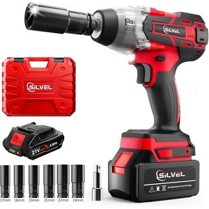 SILVEL Cordless Impact Wrench 1/2 inch, 517 Ft-lbs (700N.m) Max Torque Brushless High Torque Impact Wrench w/ 4.0Ah Li-ion Battery, 6 Sockets - 1 of 4