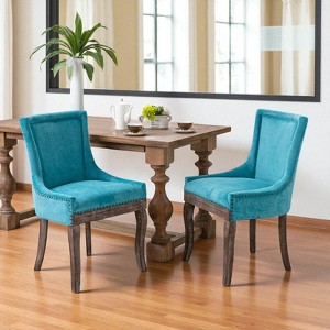 Mshliw Set of 2 Upholstered Dining Chairs with Bronze Nailhead Trim, Thick Padded Fabric Seats and Solid Wood Legs for Dining Room - 1 of 4