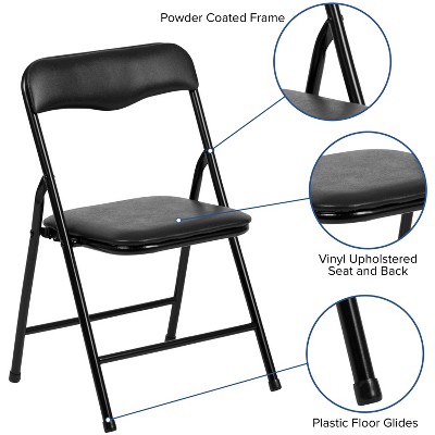 Black Vinyl Upholstered 3-Piece Folding Kids Table and Chair Set