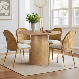 Rattan Dining Room Chair, Set of 2/4/6 Linen Dining Chair with Double Layer Rattan Back, Cane Dining Chair with Metal Legs - Panipeachy - 1 of 4