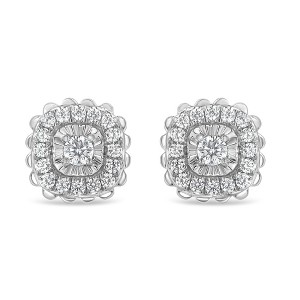 Haus of Brilliance Silver 1/2 Cttw Round-Cut Diamond Halo Cluster Stud Earring - 1 of 4