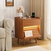 WOWLIVE Wooden Nightstand with 2 Drawers, Modern Bedside Table with Outlets & LED Lights, File Cabinet - 3 of 4