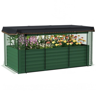 Outsunny Galvanized Raised Garden Bed, Planter Box with Crop Cage and Shade Cloth