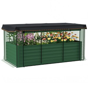 Outsunny Galvanized Raised Garden Bed, Planter Box with Crop Cage and Shade Cloth - 1 of 4