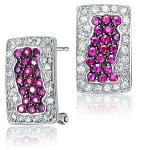 Guili Halloween Dazzling Sterling Silver & Purple Gemstone Cluster Stud Earrings with Diamond Halo - 1 of 3