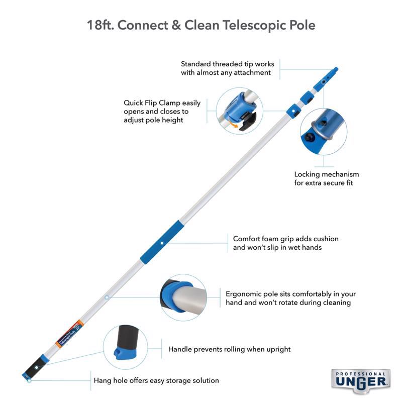 Unger Telescoping 18 ft. L X 2 in. D Aluminum Extension Pole Blue/White, 2 of 7