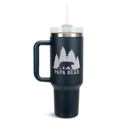 Elanze Designs Papa Bear Forest Trees Dad Grandpa 40 oz. Stainless Steel, Large Water Bottle Coffee Mug, Spill & Leak Resistant, Thermal Travel