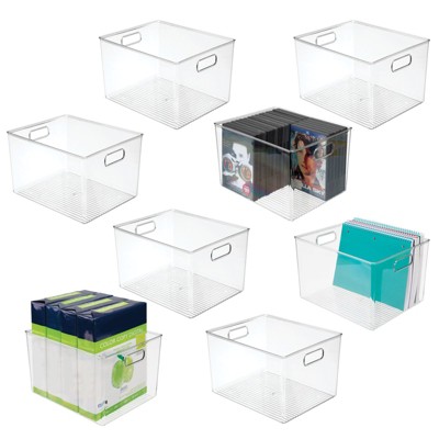 mDesign Large Plastic Office Storage Organizer Bin with Handles - 2 Pack,  Clear 