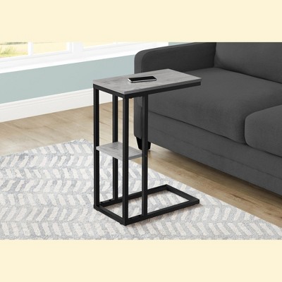 Vynxaria Contemporary C-Shaped Accent Table - Grey Laminate & Black Metal, 18.25" L x 10.25" W x 25.25" H