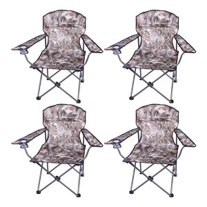 Four Seasons Courtyard Oversized Folding Lounge Chairs Outdoor Patio Portable Seating Furniture Set with Armrests and Cupholders, 4 Pack, Camo - 1 of 4