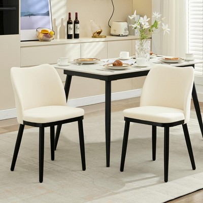 Set of 2 Upholstered Dining Chairs, Velvet Side Chairs with Padded Seat and Wooden Legs