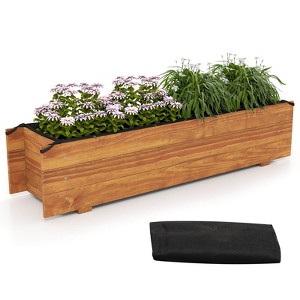 Costway 1/2 PCS Wooden Raised Garden Bed with Drainage Holes, Liner for Vegetable Flower Herb - 1 of 4