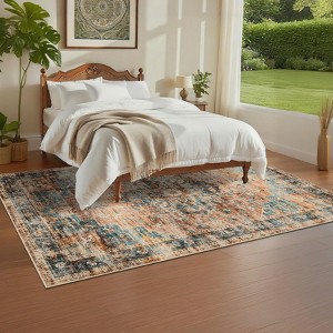 Vintage Distressed Medallion Area Rug - Washable Non-Slip Low Pile Stain Resistant Soft Throw Carpet,Rugs for Living Room, Bedroom, Dining Room - 1 of 4