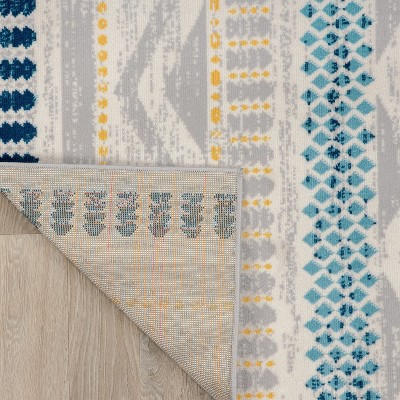Boho Blue Geometric Tufted Synthetic Area Rug
