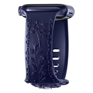 HTUTWOO Flower Engraved Apple Watch Band, Embossed Raised Rose Silicone Strap 38/40/41/42/44/45/46/49mm for iWatch Series 11 10 9 8 7 6 5 4 SE Ultra - 1 of 4