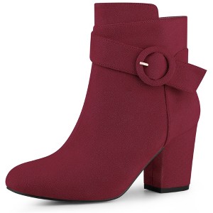 Perphy Women's Round Toe Side Zip Buckle Decor Chunky Heel Ankle Boots - 1 of 3