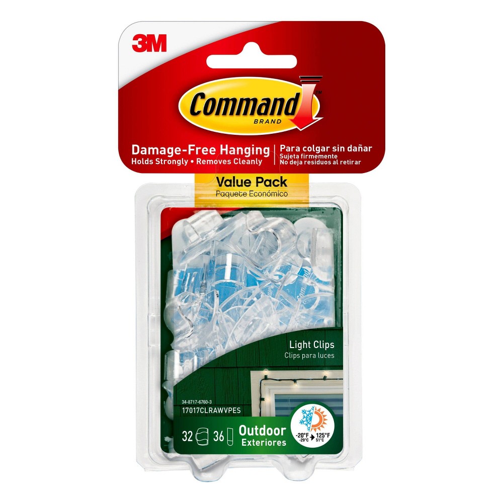 Command Outdoor Light Clips Value Pack, Damage Free Hanging of Christmas Decorations, 32 Hooks