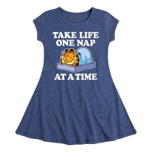 Girls' - Garfield - Take Life One Nap Fit & Flair Cap Sleeve Dress - 1 of 3