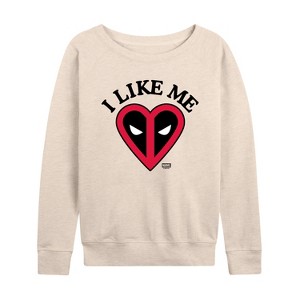 Women's - Marvel - Deadpool I Like Me Lightweight French Terry Wide Neck Long Sleeve Graphic Shirt - 1 of 4