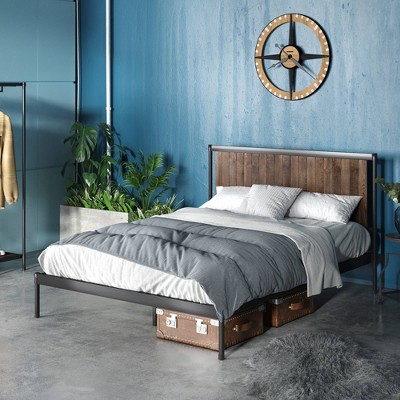 Wesley Wood and Metal Platform Bed Frame with Headboard Brown - Zinus