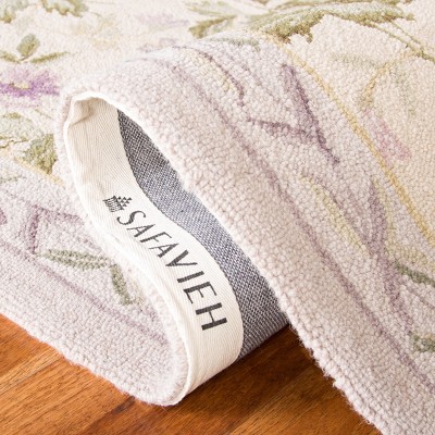 Handmade Ivory Floral Wool Rectangular Area Rug