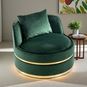 360-degree Swivel Accent Barrel Chair Upholstered in Velvet with Pillow and Oversized Cushion - 1 of 4