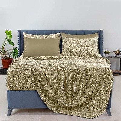 6 Piece Sheet Sets Paisley Printed Sheets Set Ultra Soft Deep Pocket Microfiber Bed Sheets - Lux Decor Collection