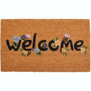 HomeRoots 17" X 29" Natural and Black Coir Welcome Outdoor Door Mat - 1 of 3