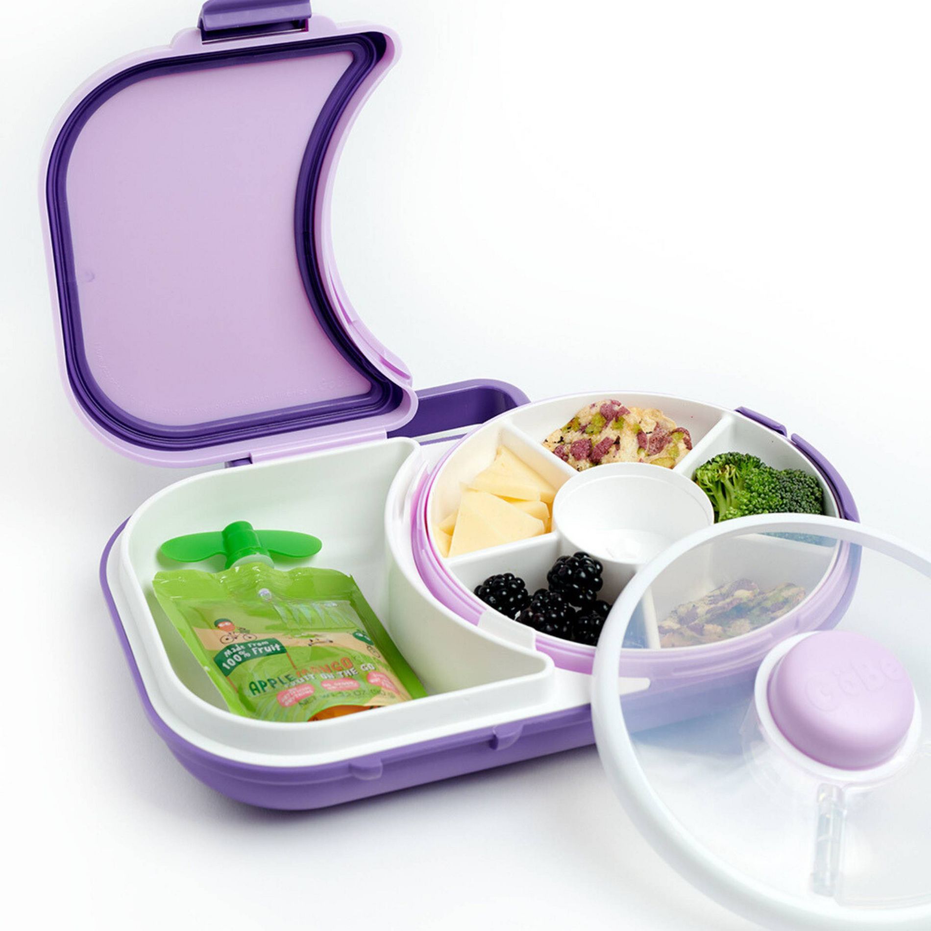 GoBe Kids' 2-in-1 Bento Style Lunchbox with Small Snack Spinner Flip - Grape Purple: BPA-Free Polypropylene, Ages 3-10