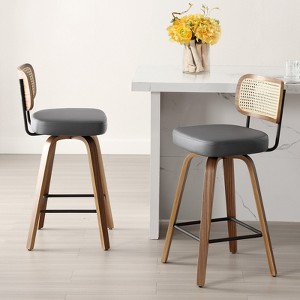 Bekrvio 26"/29" Mid-Century Modern Swivel Bar Stools Set of 1/2/3/4- Faux Leather Upholstered with Back and Bent Wood Legs,Ideal for Kitchen Island - 1 of 4