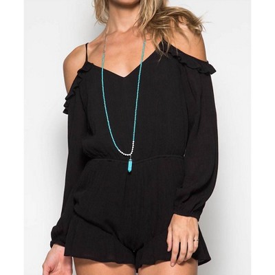 Women's Long Sleeve Off The Shoulder Romper - SHE + SKY