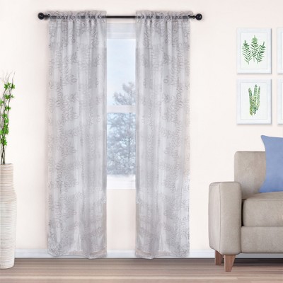 Lightweight Floral Embroidered Semi-Sheer 2-Piece Curtain Panel Set with Stainless Grommet Header - Blue Nile Mills