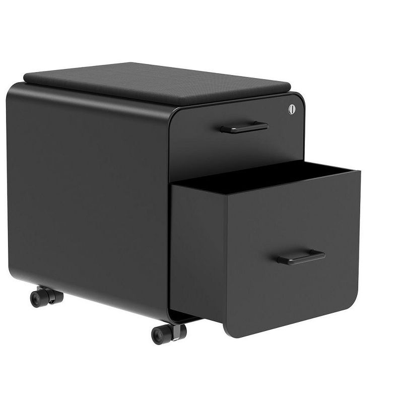 Monoprice Round Corner 2-Drawer File Cabinet - Black, Lockable With Seat Cushion - Workstream Collection, 2 of 9